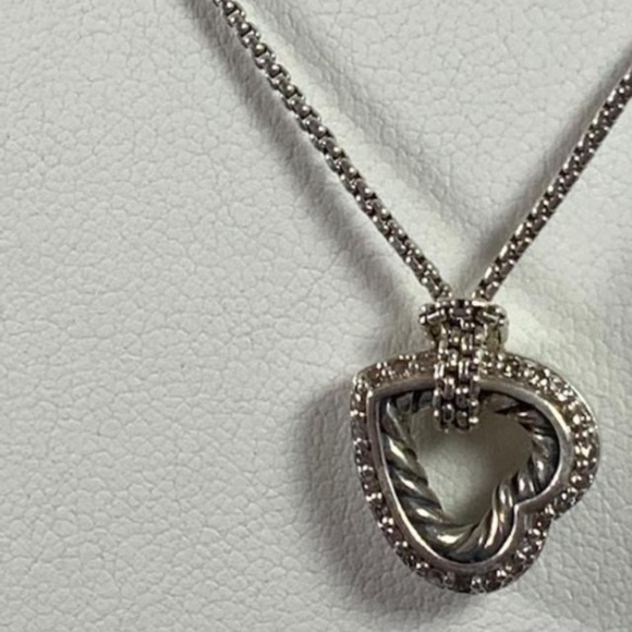 David Yurman 925 Diamond Cable Heart Necklace - Picture 3 of 7